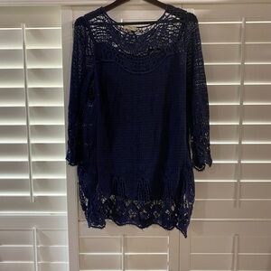 Navy Blue Crochet Tunic Top